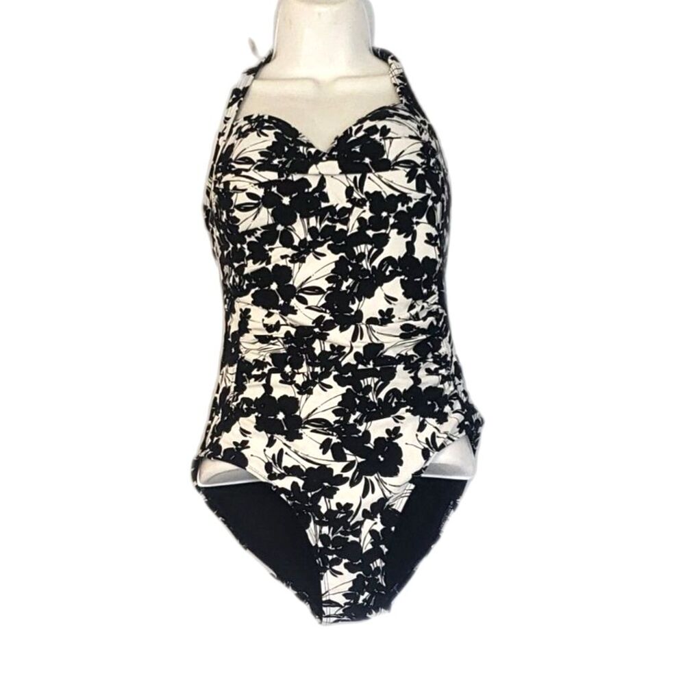 Nip Tuck Black & White Floral One Piece Swimsuit Size 6
